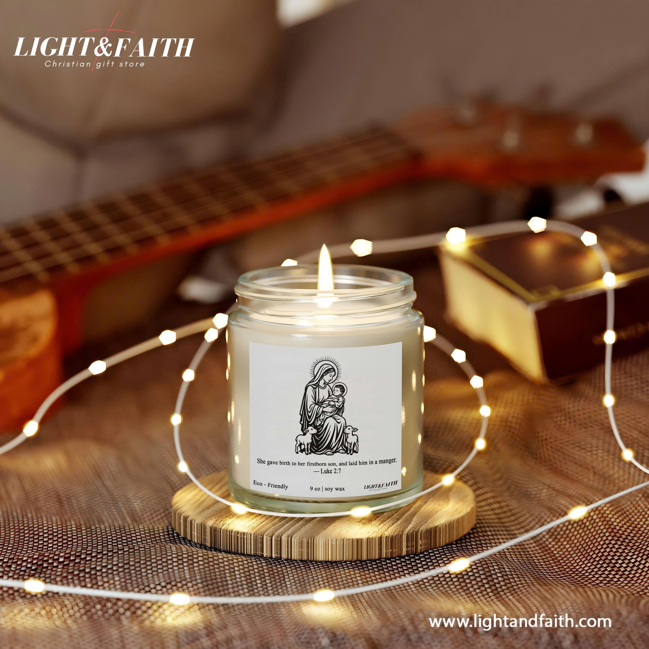 Luke 2:7 Christian Candle, She Gave Birth to Her Firstborn Son, Nativity Scene Candle, Inspirational Christmas Gift CDLAF25